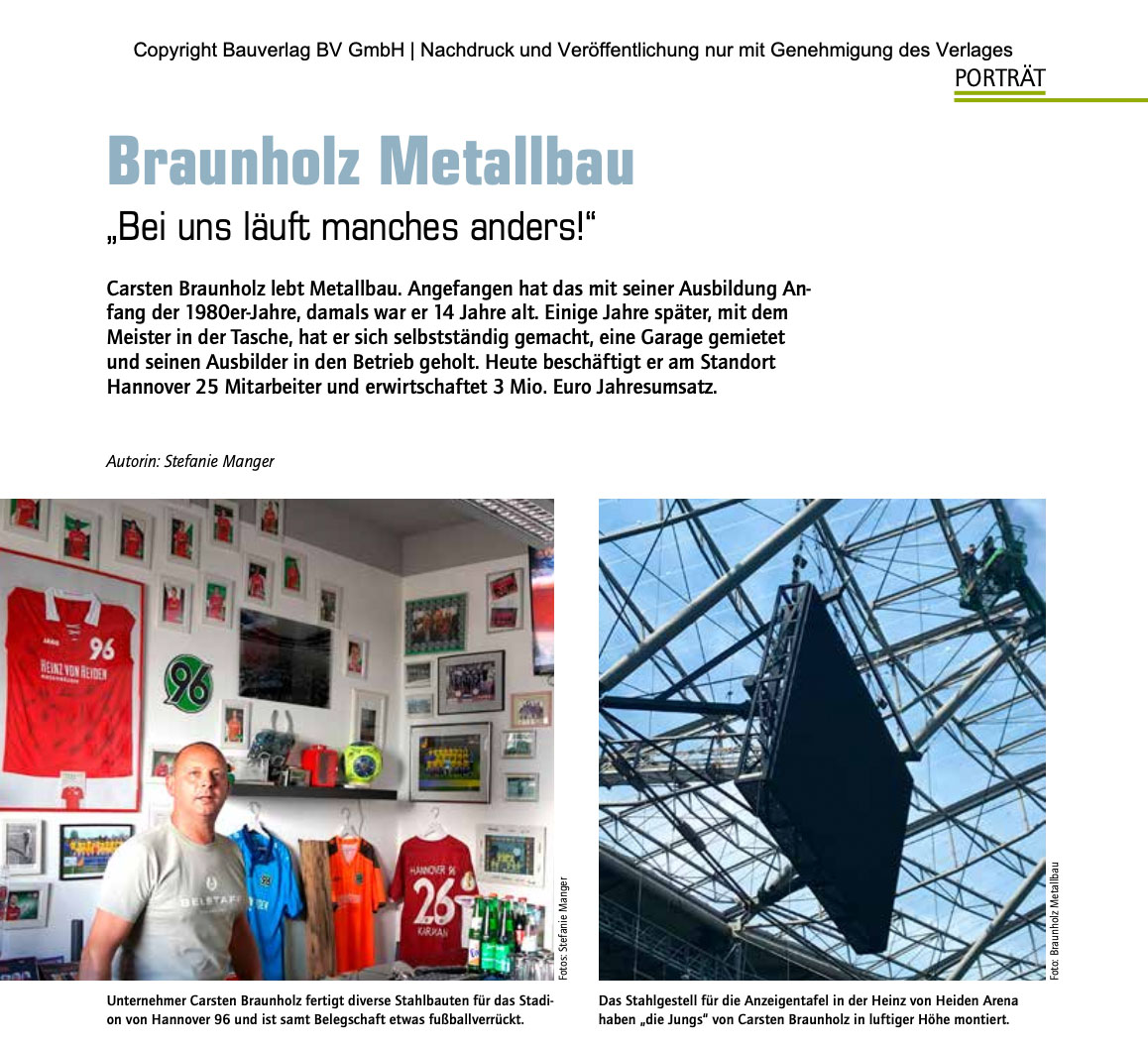 Zeitschriftenartikel „Bei uns läuft manches anders!“ über die Braunholz Metallbau GmbH